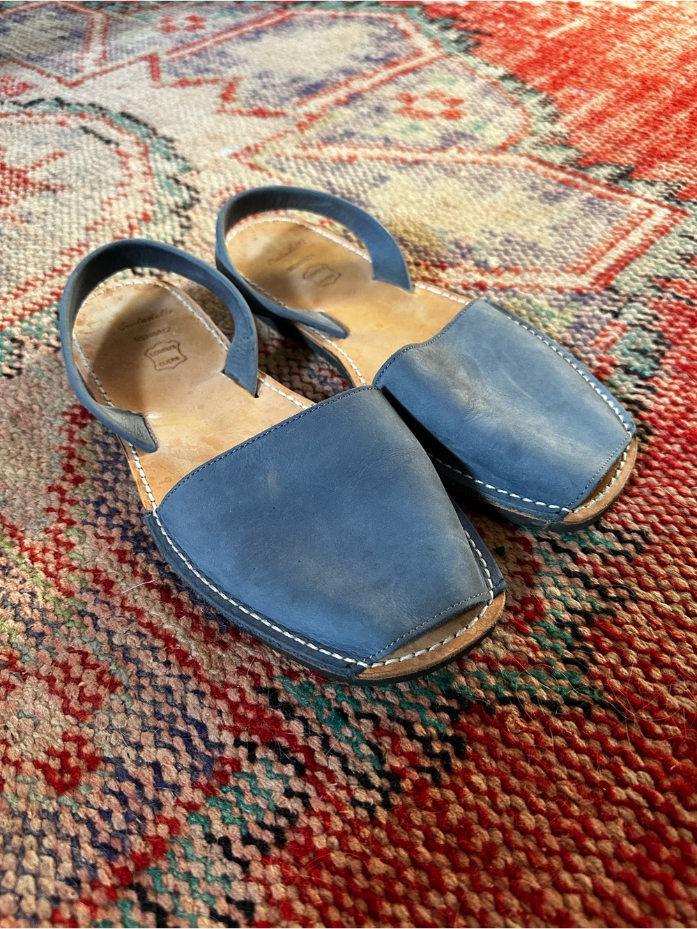 Vintage Blue Leather Slingback Sandals